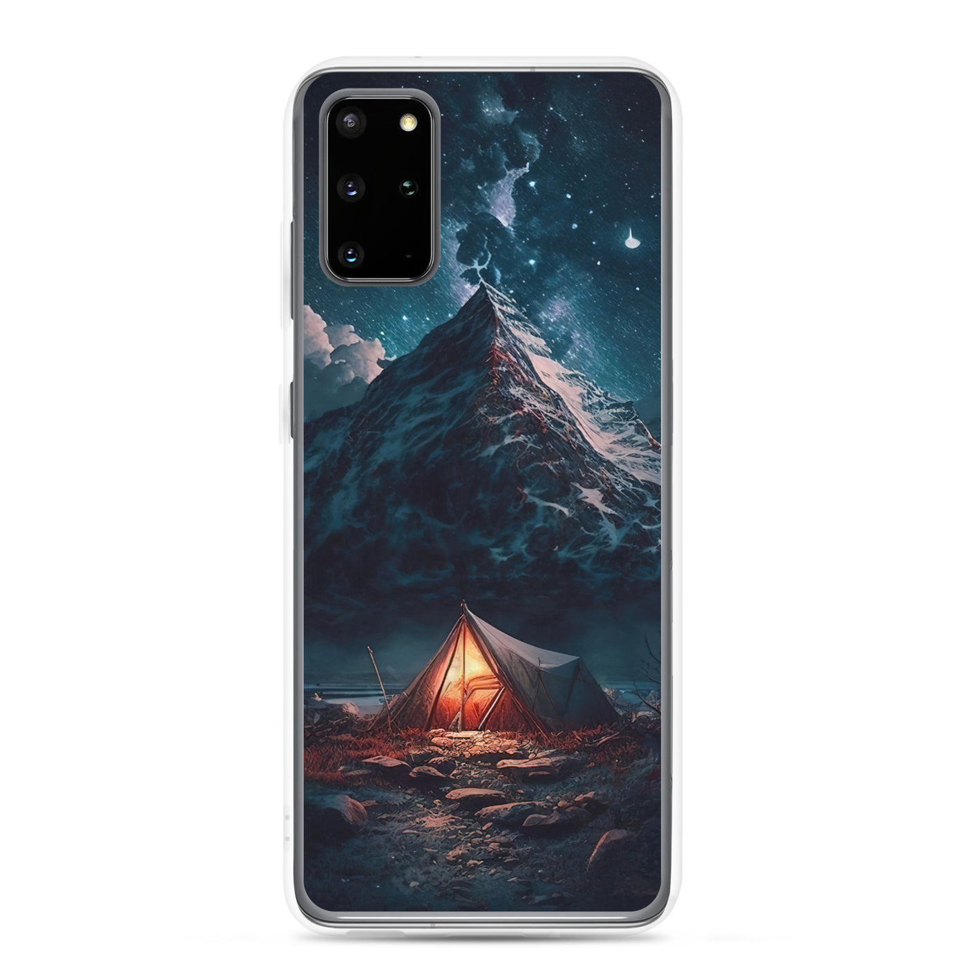 Zelt und Berg in der Nacht - Sterne am Himmel - Landschaftsmalerei - Samsung Schutzhülle (durchsichtig) camping xxx Samsung Galaxy S20 Plus