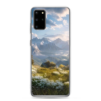 Berglandschaft mit Sonnenschein, Blumen und Bäumen - Malerei - Samsung Schutzhülle (durchsichtig) berge xxx Samsung Galaxy S20 Plus