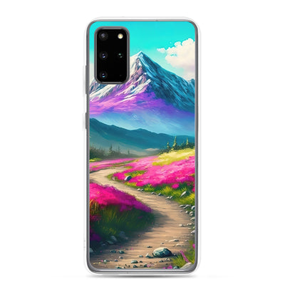 Berg, pinke Blumen und Wanderweg - Landschaftsmalerei - Samsung Schutzhülle (durchsichtig) berge xxx Samsung Galaxy S20 Plus