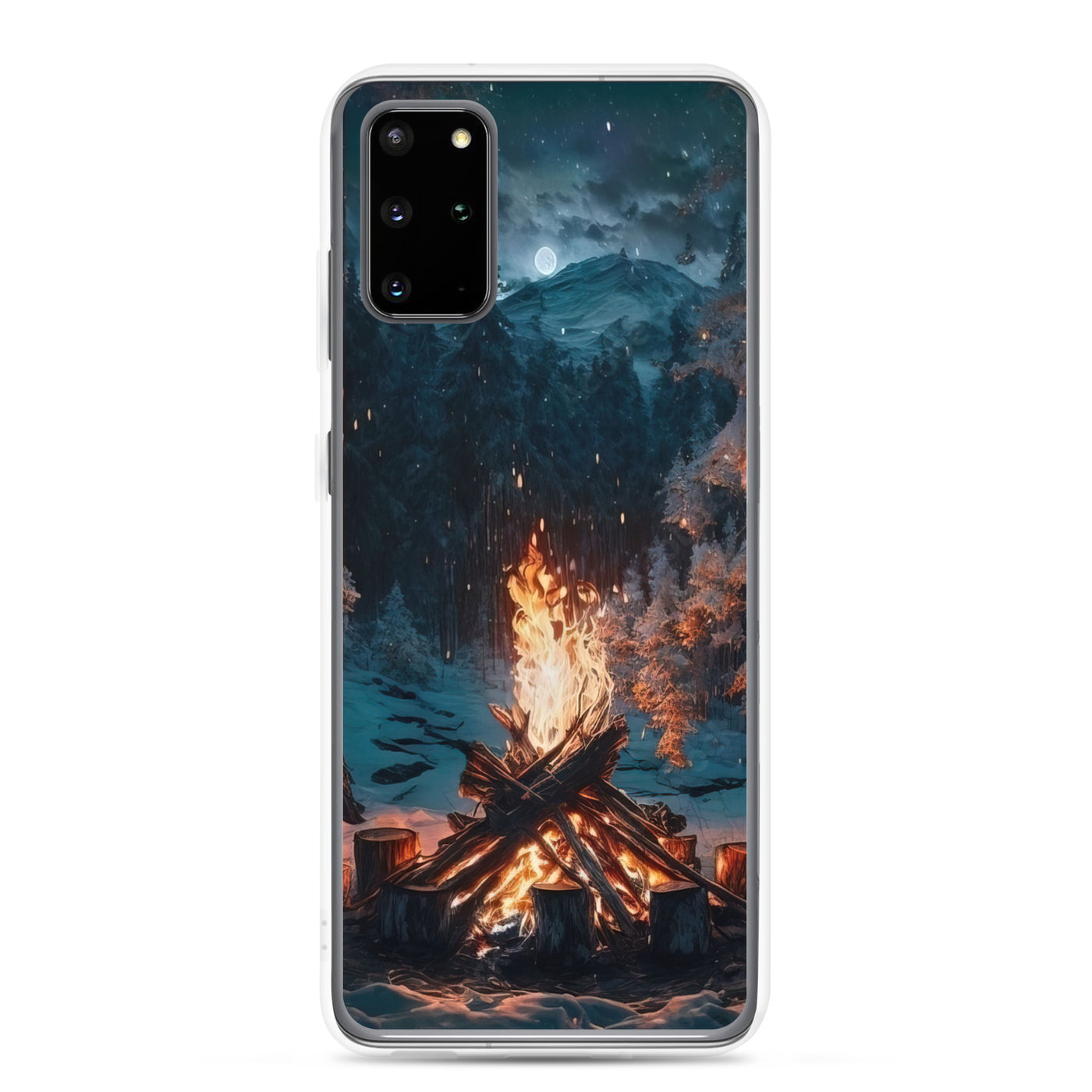 Lagerfeuer beim Camping - Wald mit Schneebedeckten Bäumen - Malerei - Samsung Schutzhülle (durchsichtig) camping xxx Samsung Galaxy S20 Plus