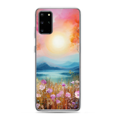 Berge, See, pinke Bäume und Blumen - Malerei - Samsung Schutzhülle (durchsichtig) berge xxx Samsung Galaxy S20 Plus