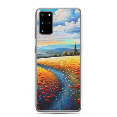 Feld mit roten Blumen und Berglandschaft - Landschaftsmalerei - Samsung Schutzhülle (durchsichtig) berge xxx Samsung Galaxy S20 Plus