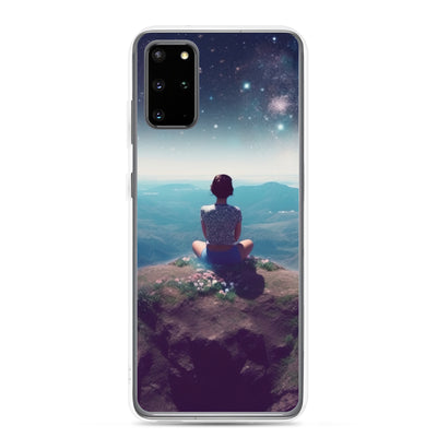 Frau sitzt auf Berg – Cosmos und Sterne im Hintergrund - Landschaftsmalerei - Samsung Schutzhülle (durchsichtig) berge xxx Samsung Galaxy S20 Plus