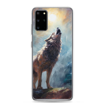 Heulender Wolf auf Berggipfel und Mond im Hintergrund – Abstrakte Malerei - Samsung Schutzhülle (durchsichtig) camping xxx Samsung Galaxy S20 Plus