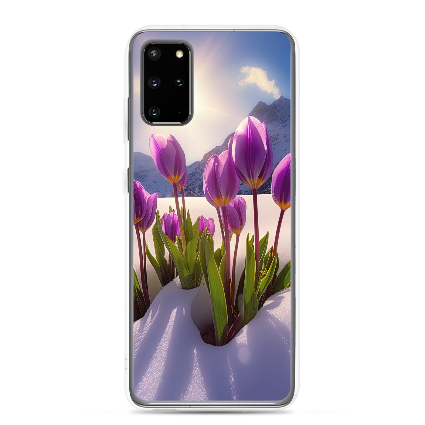 Tulpen im Schnee und in den Bergen - Blumen im Winter - Samsung Schutzhülle (durchsichtig) berge xxx Samsung Galaxy S20 Plus