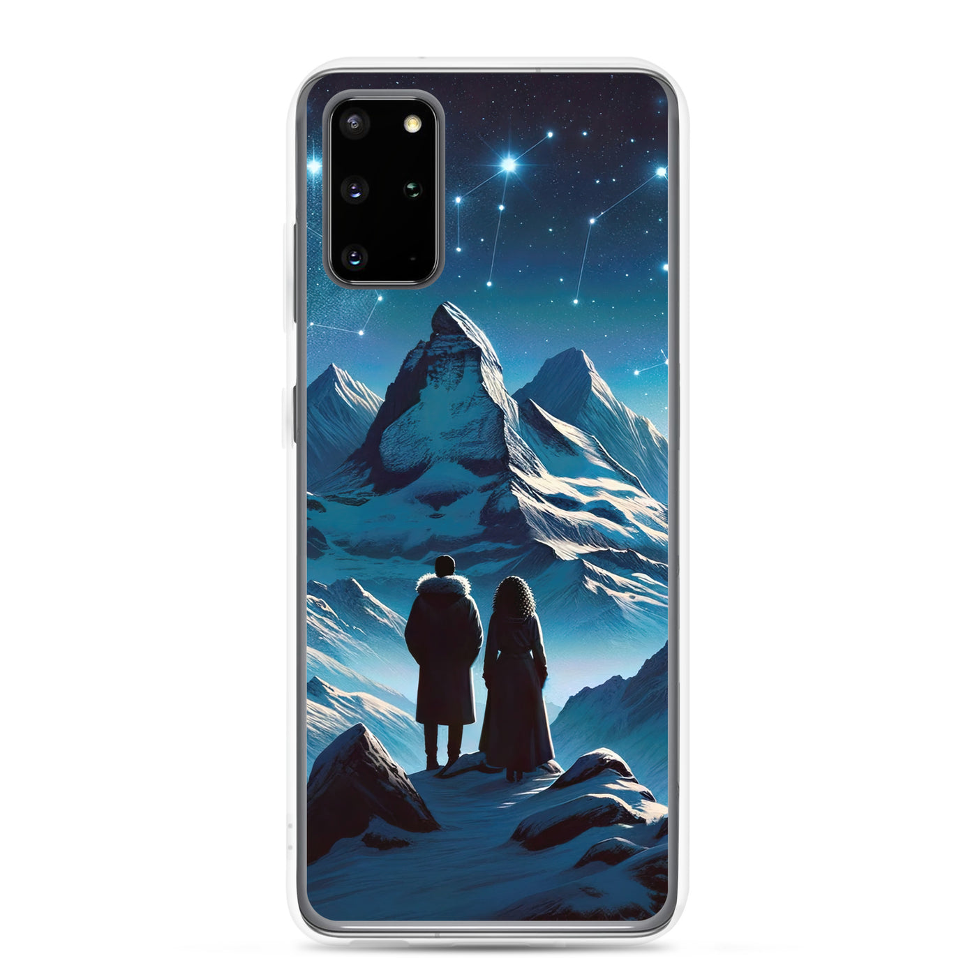 Alpenwinternacht: Digitale Kunst mit Wanderern in Bergen und Sternenhimmel - Samsung Schutzhülle (durchsichtig) wandern xxx yyy zzz Samsung Galaxy S20 Plus