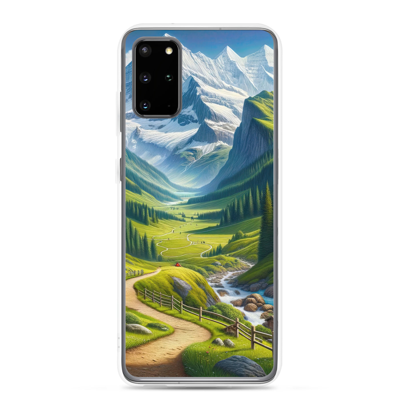 Wanderer in den Bergen und Wald: Digitale Malerei mit grünen kurvenreichen Pfaden - Samsung Schutzhülle (durchsichtig) wandern xxx yyy zzz Samsung Galaxy S20 Plus