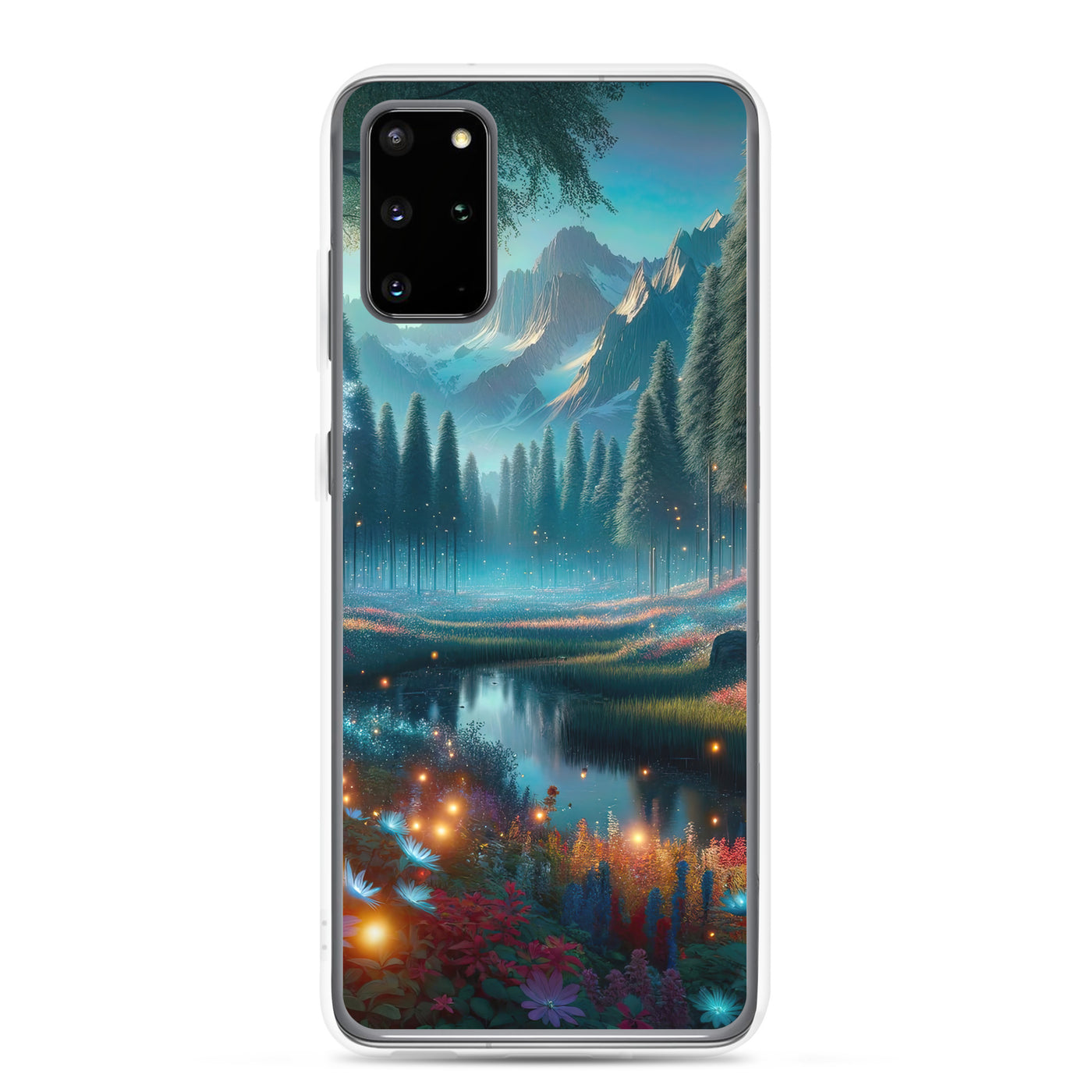 Ätherischer Alpenwald: Digitale Darstellung mit leuchtenden Bäumen und Blumen - Samsung Schutzhülle (durchsichtig) camping xxx yyy zzz Samsung Galaxy S20 Plus
