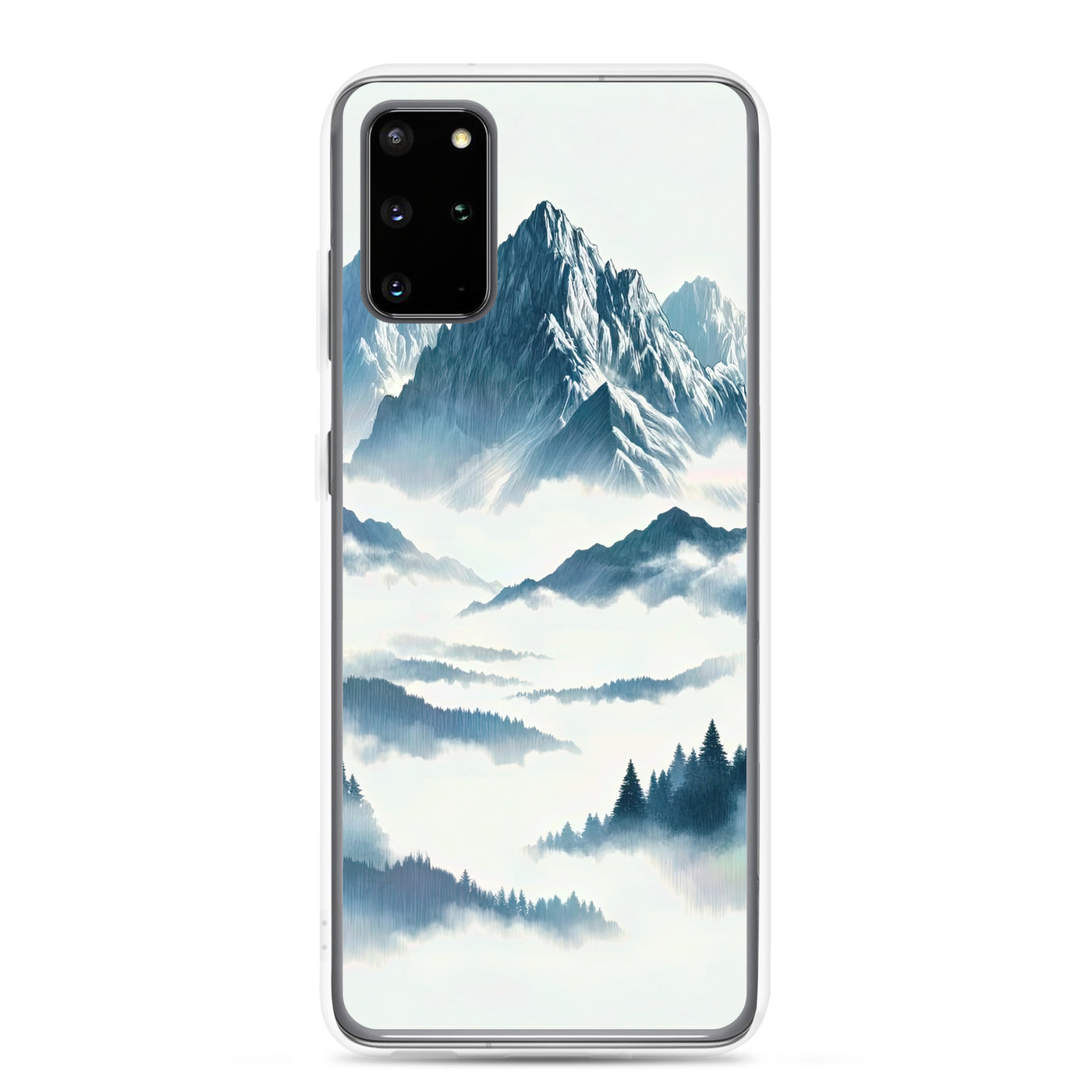 Nebeliger Alpenmorgen-Essenz, verdeckte Täler und Wälder - Samsung Schutzhülle (durchsichtig) berge xxx yyy zzz Samsung Galaxy S20 Plus