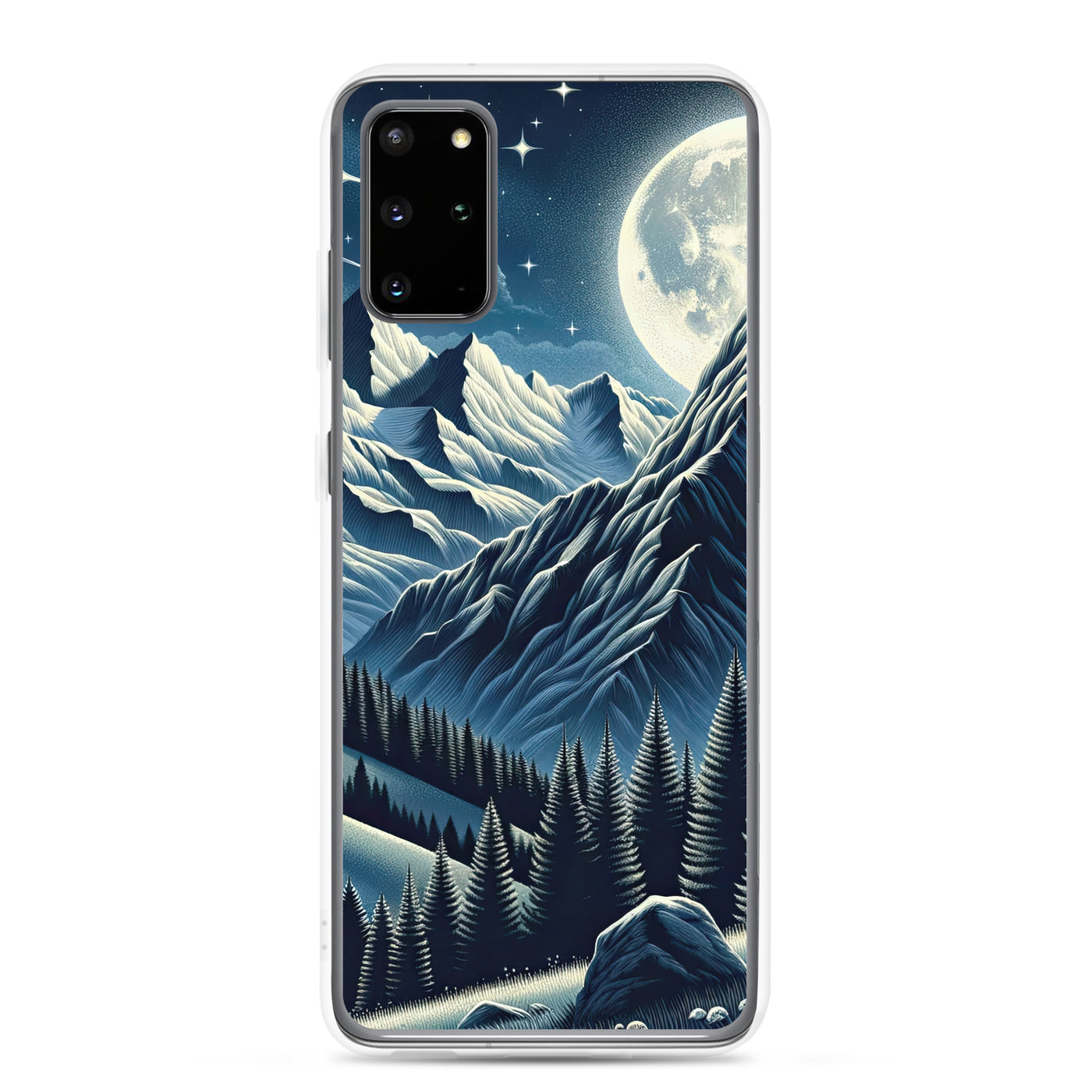 Steinbock in Alpennacht, silberne Berge und Sternenhimmel - Samsung Schutzhülle (durchsichtig) berge xxx yyy zzz Samsung Galaxy S20 Plus
