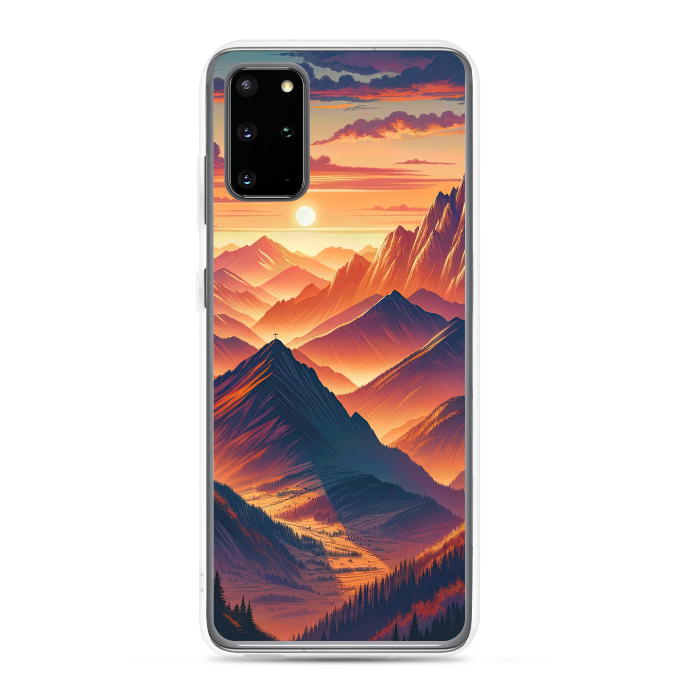 Dramatischer Alpen-Sonnenuntergang, Gipfelkreuz in Orange-Rosa - Samsung Schutzhülle (durchsichtig) berge xxx yyy zzz Samsung Galaxy S20 Plus