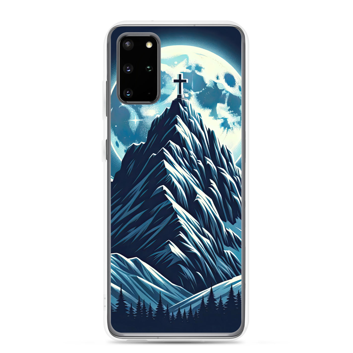 Mondnacht und Gipfelkreuz in den Alpen, glitzernde Schneegipfel - Samsung Schutzhülle (durchsichtig) berge xxx yyy zzz Samsung Galaxy S20 Plus