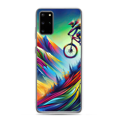 Mountainbiker in farbenfroher Alpenkulisse mit abstraktem Touch (M) - Samsung Schutzhülle (durchsichtig) xxx yyy zzz Samsung Galaxy S20 Plus