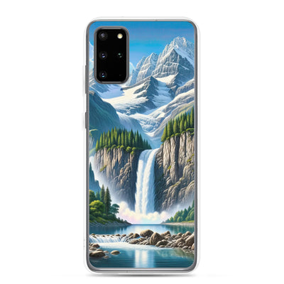 Illustration einer unberührten Alpenkulisse im Hochsommer. Wasserfall und See - Samsung Schutzhülle (durchsichtig) berge xxx yyy zzz Samsung Galaxy S20 Plus