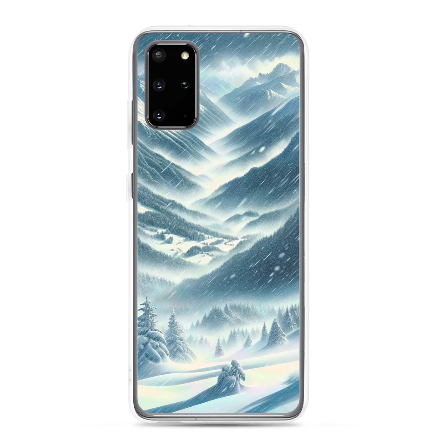 Alpine Wildnis im Wintersturm mit Skifahrer, verschneite Landschaft - Samsung Schutzhülle (durchsichtig) klettern ski xxx yyy zzz Samsung Galaxy S20 Plus