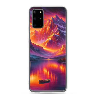 Ölgemälde eines Bootes auf einem Bergsee bei Sonnenuntergang, lebendige Orange-Lila Töne - Samsung Schutzhülle (durchsichtig) berge xxx yyy zzz Samsung Galaxy S20 Plus