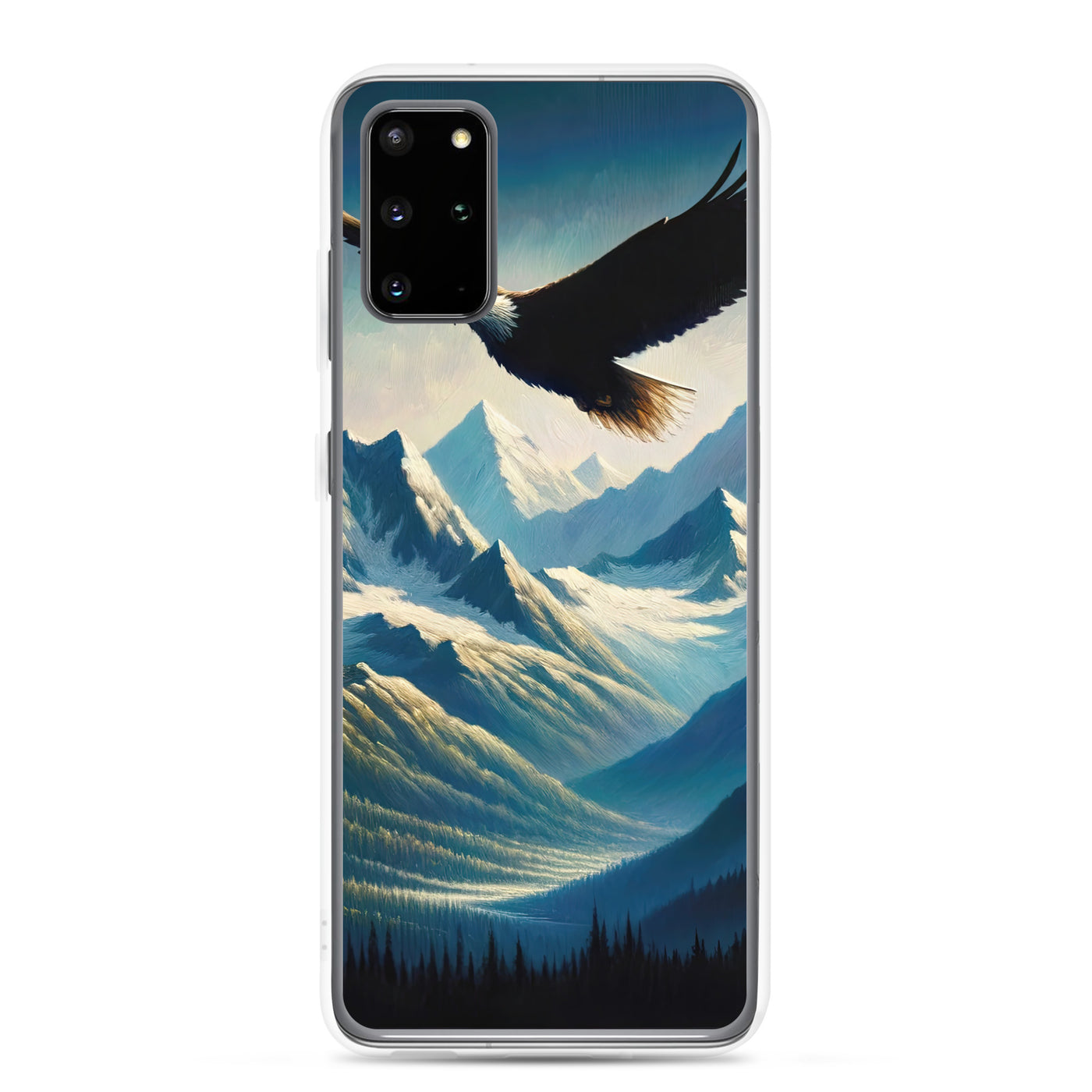 Ölgemälde eines Adlers vor schneebedeckten Bergsilhouetten - Samsung Schutzhülle (durchsichtig) berge xxx yyy zzz Samsung Galaxy S20 Plus