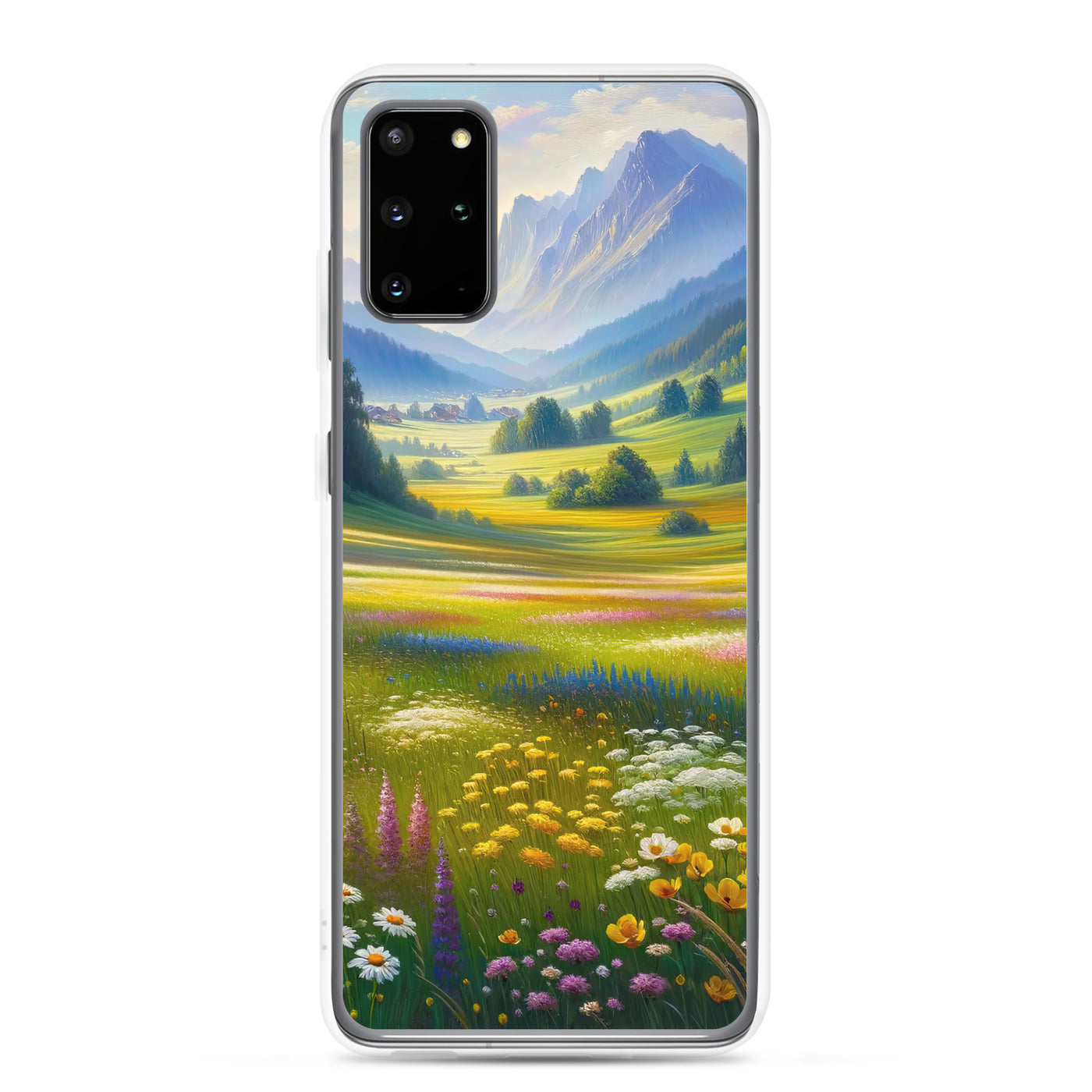 Ölgemälde einer Almwiese, Meer aus Wildblumen in Gelb- und Lilatönen - Samsung Schutzhülle (durchsichtig) berge xxx yyy zzz Samsung Galaxy S20 Plus