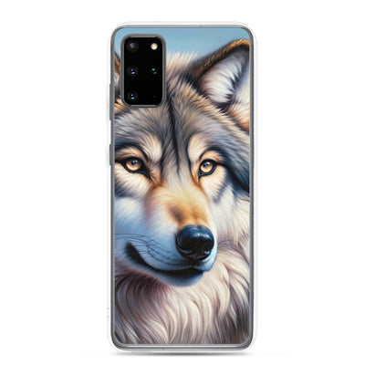 Ölgemäldeporträt eines majestätischen Wolfes mit intensiven Augen in der Berglandschaft (AN) - Samsung Schutzhülle (durchsichtig) xxx yyy zzz Samsung Galaxy S20 Plus