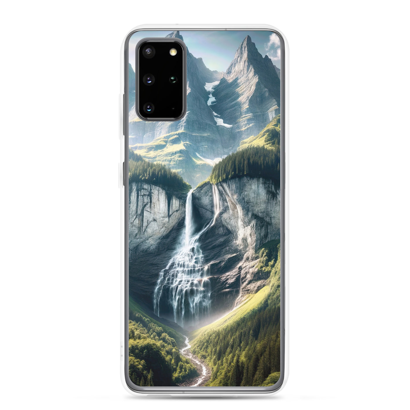 Foto der sommerlichen Alpen mit üppigen Gipfeln und Wasserfall - Samsung Schutzhülle (durchsichtig) berge xxx yyy zzz Samsung Galaxy S20 Plus