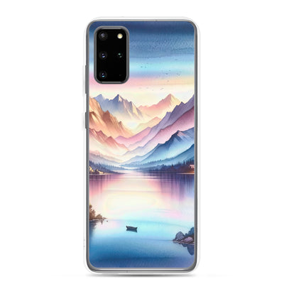 Aquarell einer Dämmerung in den Alpen, Boot auf einem See in Pastell-Licht - Samsung Schutzhülle (durchsichtig) berge xxx yyy zzz Samsung Galaxy S20 Plus