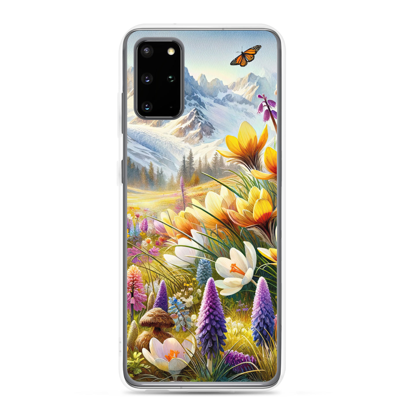 Aquarell einer ruhigen Almwiese, farbenfrohe Bergblumen in den Alpen - Samsung Schutzhülle (durchsichtig) berge xxx yyy zzz Samsung Galaxy S20 Plus