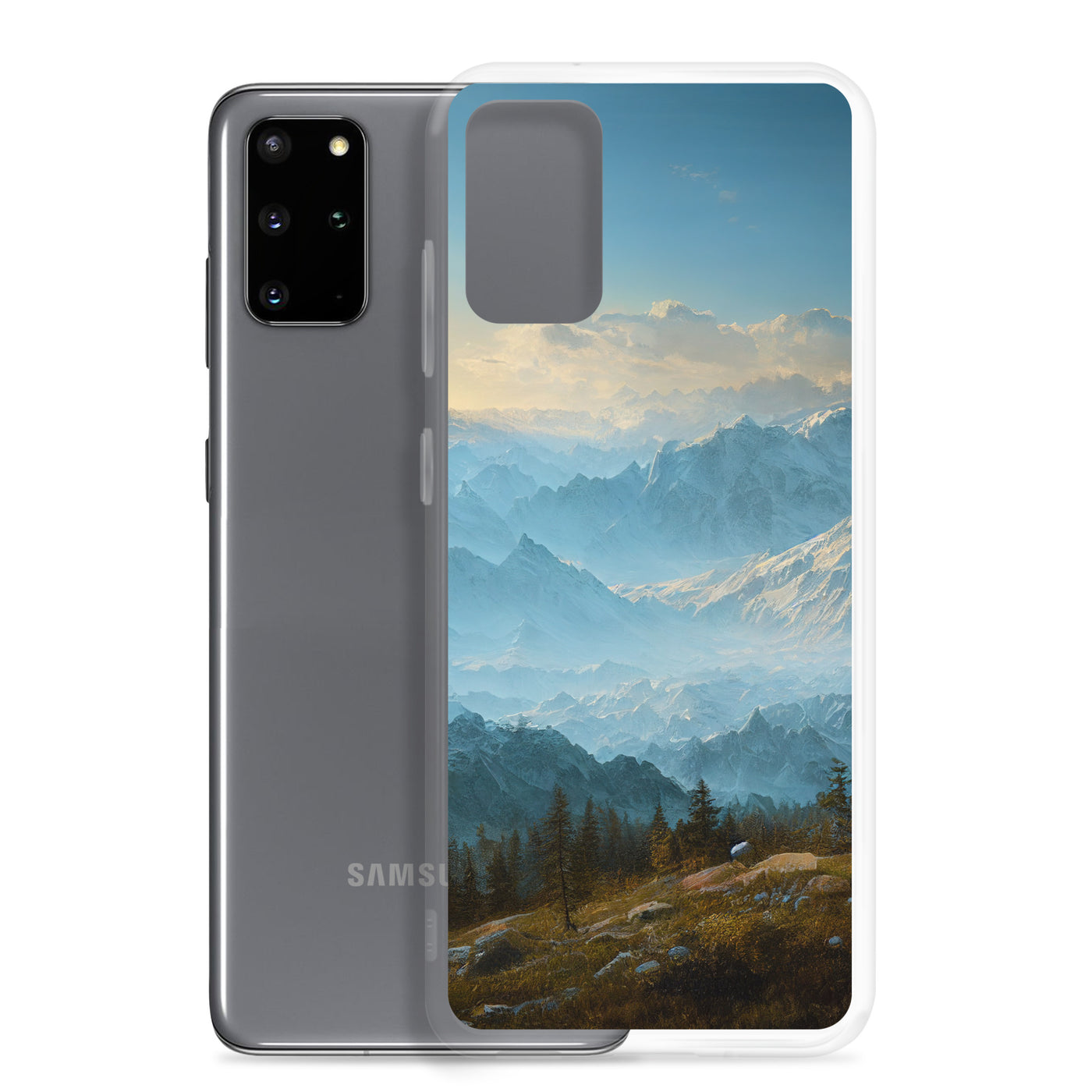 Schöne Berge mit Nebel bedeckt - Ölmalerei - Samsung Schutzhülle (durchsichtig) berge xxx