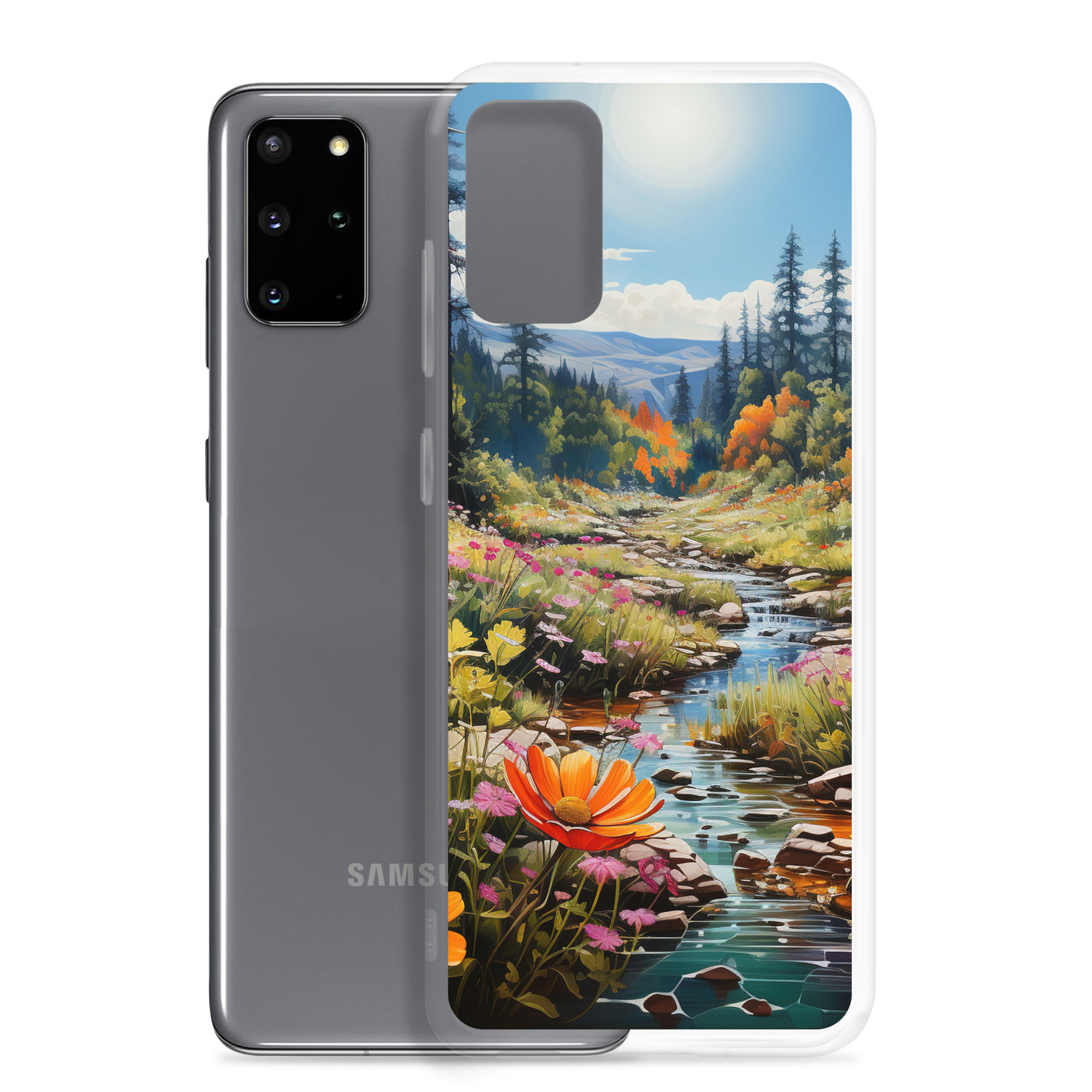 Berge, schöne Blumen und Bach im Wald - Samsung Schutzhülle (durchsichtig) berge xxx