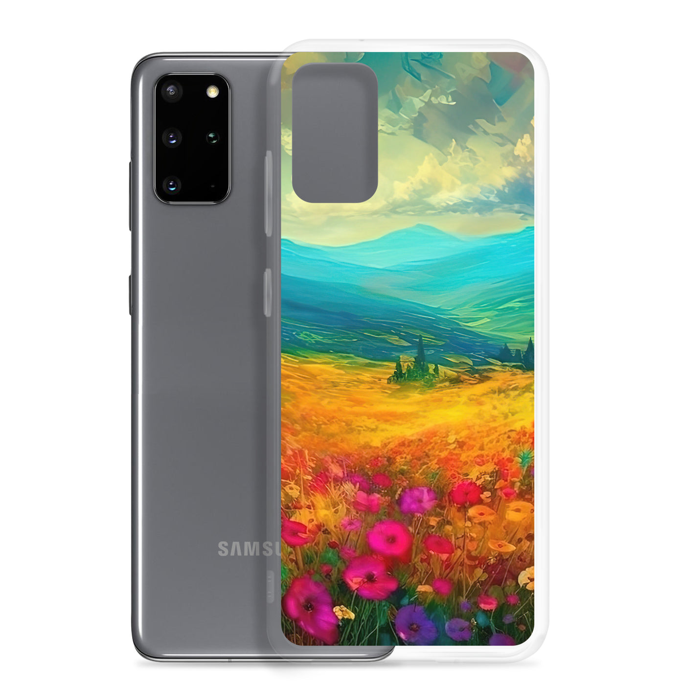 Berglandschaft und schöne farbige Blumen - Malerei - Samsung Schutzhülle (durchsichtig) berge xxx