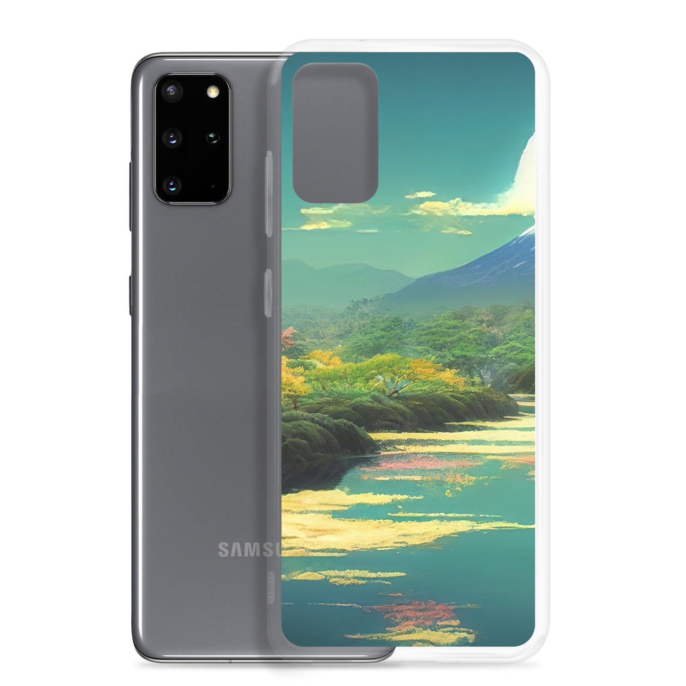 Berg, See und Wald mit pinken Bäumen - Landschaftsmalerei - Samsung Schutzhülle (durchsichtig) berge xxx