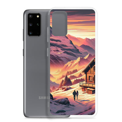 Berghütte im goldenen Sonnenuntergang: Digitale Alpenillustration - Samsung Schutzhülle (durchsichtig) berge xxx yyy zzz