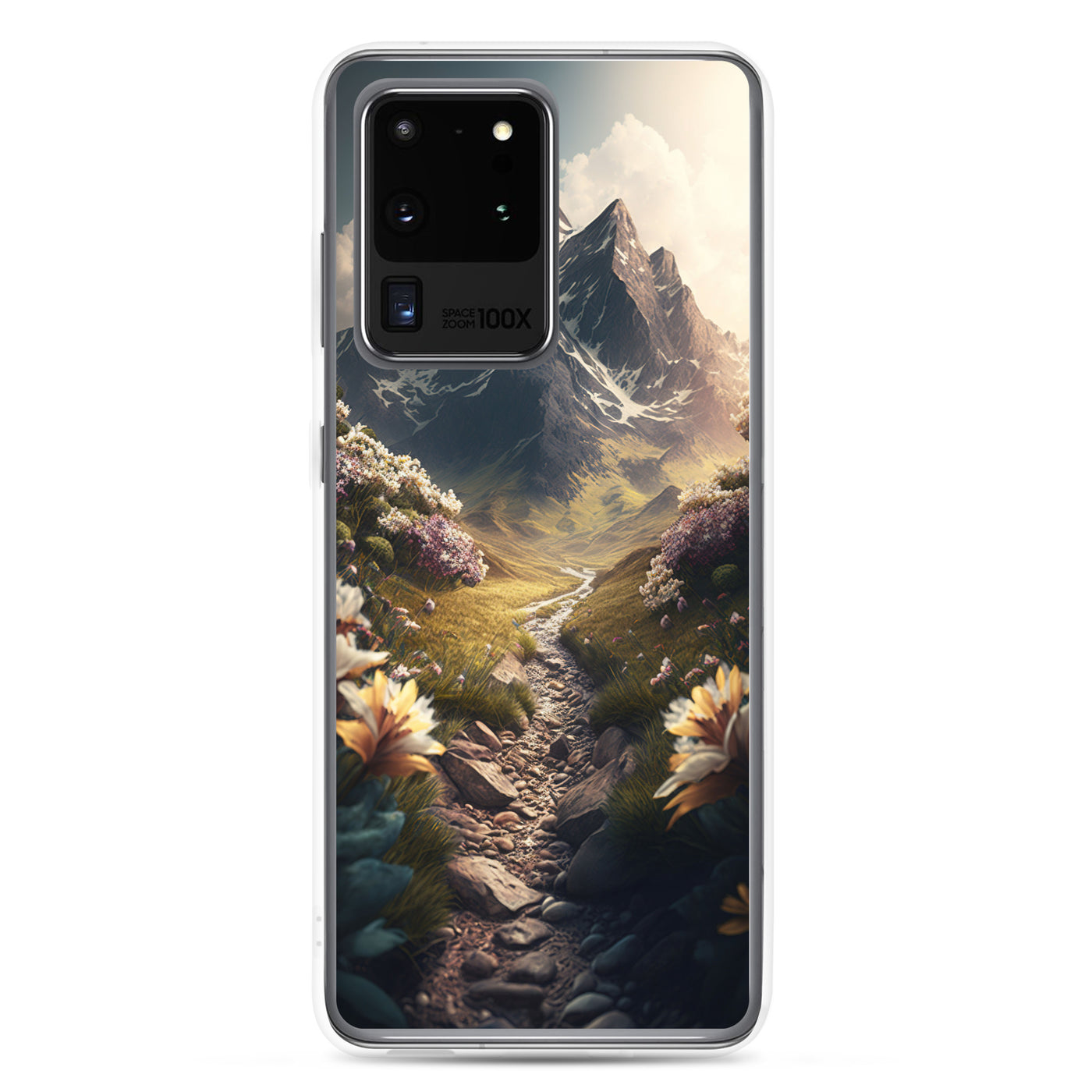 Epischer Berg, steiniger Weg und Blumen - Realistische Malerei - Samsung Schutzhülle (durchsichtig) berge xxx Samsung Galaxy S20 Ultra