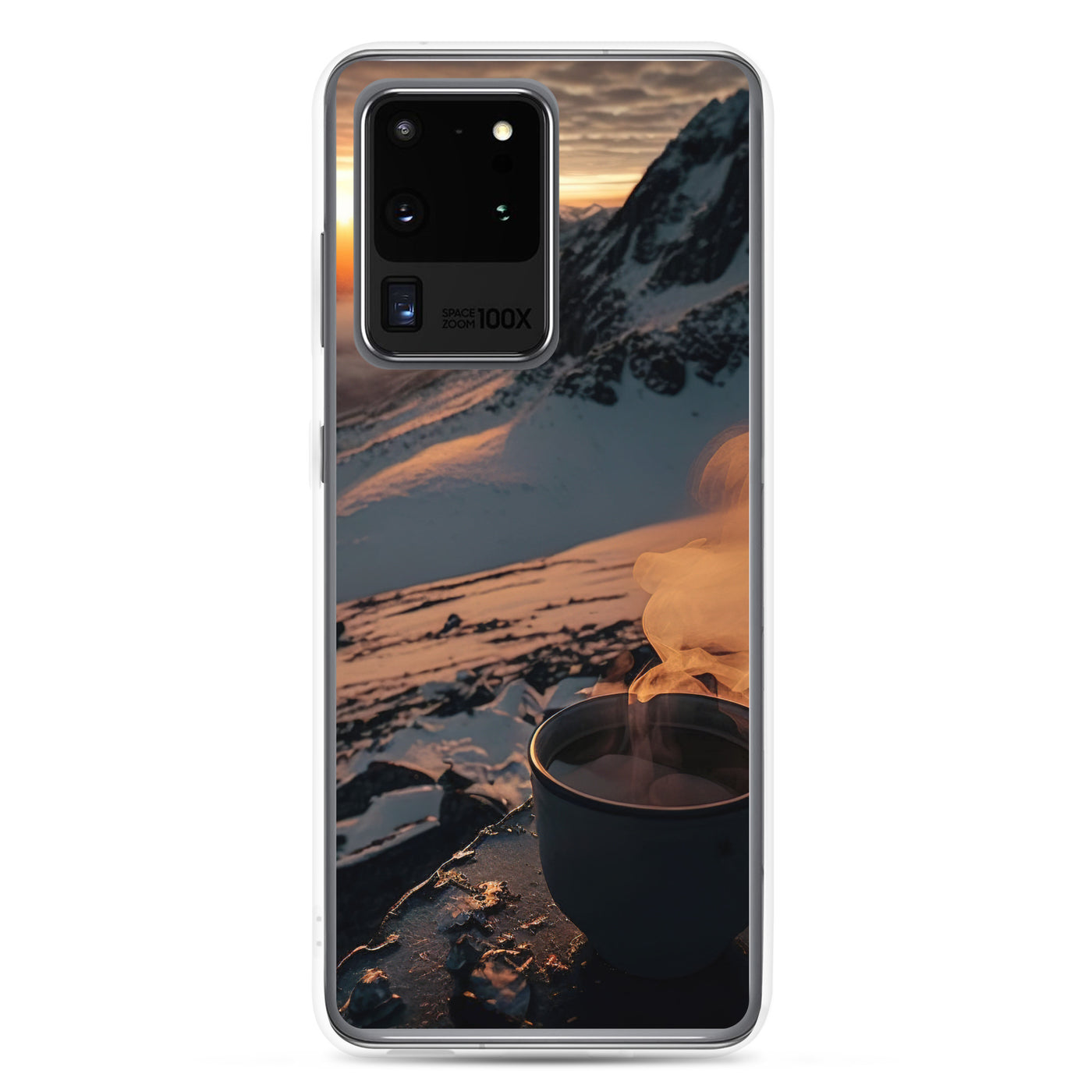 Heißer Kaffee auf einem schneebedeckten Berg - Samsung Schutzhülle (durchsichtig) berge xxx Samsung Galaxy S20 Ultra