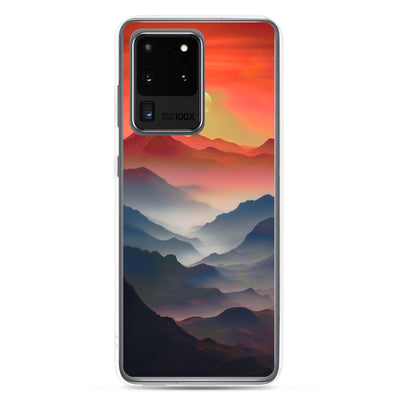 Sonnteruntergang, Gebirge und Nebel - Landschaftsmalerei - Samsung Schutzhülle (durchsichtig) berge xxx Samsung Galaxy S20 Ultra