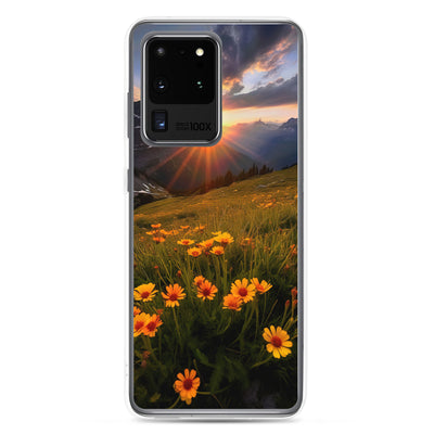 Gebirge, Sonnenblumen und Sonnenaufgang - Samsung Schutzhülle (durchsichtig) berge xxx Samsung Galaxy S20 Ultra