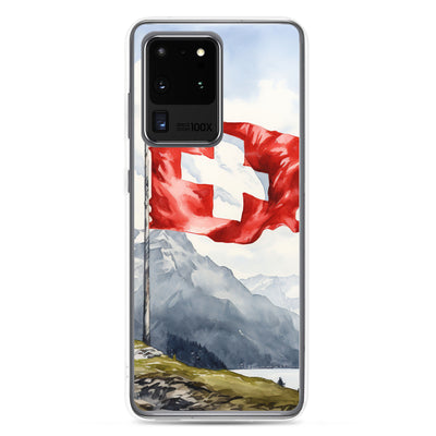 Schweizer Flagge und Berge im Hintergrund - Epische Stimmung - Malerei - Samsung Schutzhülle (durchsichtig) berge xxx Samsung Galaxy S20 Ultra