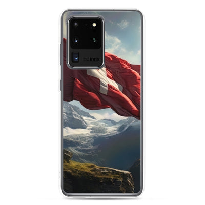 Schweizer Flagge und Berge im Hintergrund - Fotorealistische Malerei - Samsung Schutzhülle (durchsichtig) berge xxx Samsung Galaxy S20 Ultra