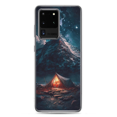 Zelt und Berg in der Nacht - Sterne am Himmel - Landschaftsmalerei - Samsung Schutzhülle (durchsichtig) camping xxx Samsung Galaxy S20 Ultra