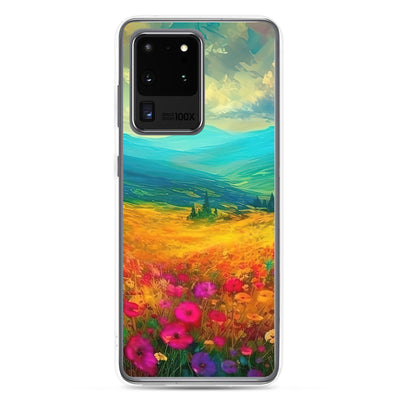 Berglandschaft und schöne farbige Blumen - Malerei - Samsung Schutzhülle (durchsichtig) berge xxx Samsung Galaxy S20 Ultra