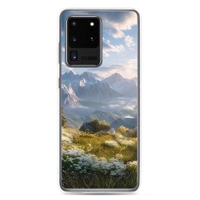 Berglandschaft mit Sonnenschein, Blumen und Bäumen - Malerei - Samsung Schutzhülle (durchsichtig) berge xxx Samsung Galaxy S20 Ultra