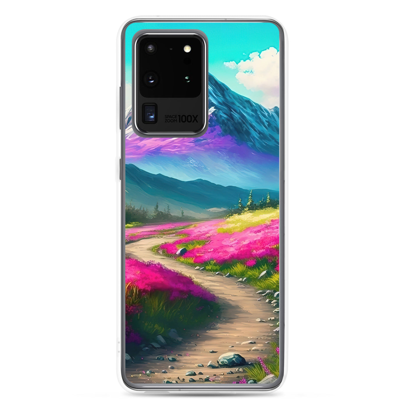 Berg, pinke Blumen und Wanderweg - Landschaftsmalerei - Samsung Schutzhülle (durchsichtig) berge xxx Samsung Galaxy S20 Ultra
