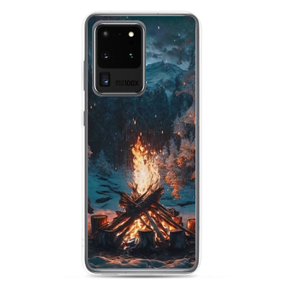 Lagerfeuer beim Camping - Wald mit Schneebedeckten Bäumen - Malerei - Samsung Schutzhülle (durchsichtig) camping xxx Samsung Galaxy S20 Ultra