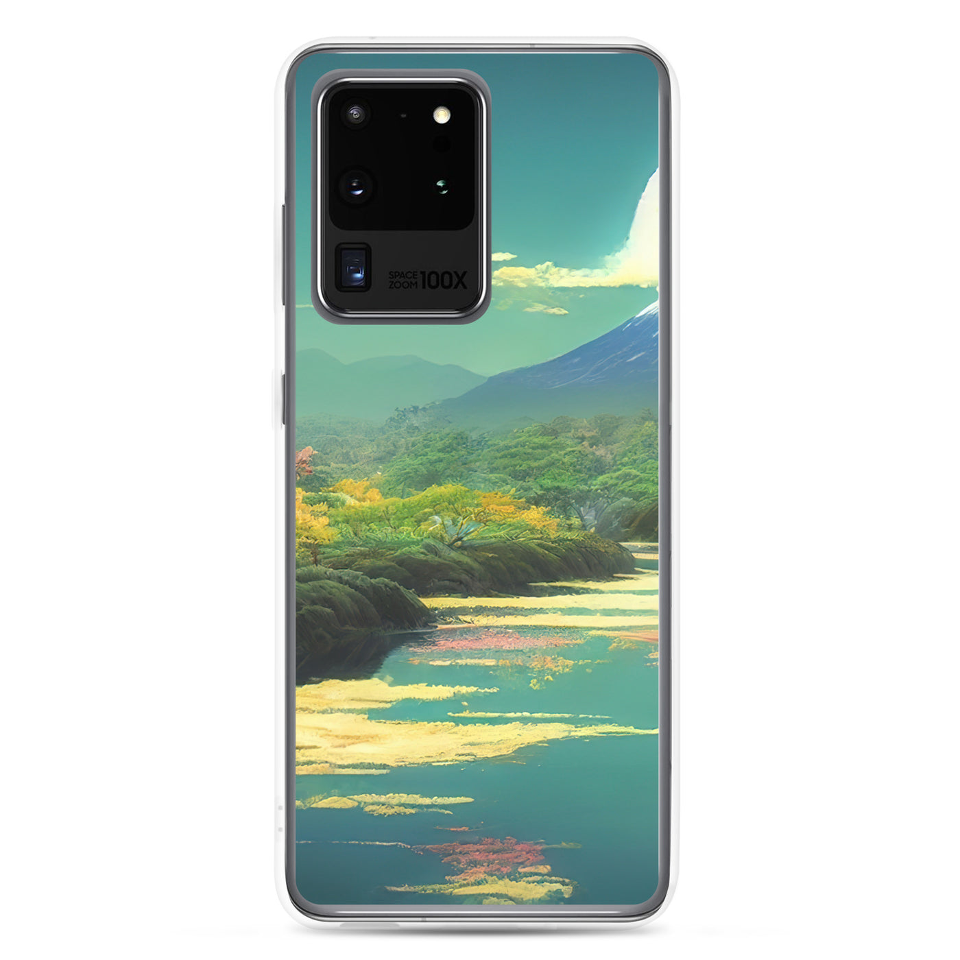 Berg, See und Wald mit pinken Bäumen - Landschaftsmalerei - Samsung Schutzhülle (durchsichtig) berge xxx Samsung Galaxy S20 Ultra