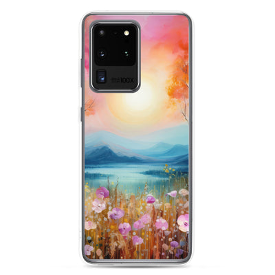 Berge, See, pinke Bäume und Blumen - Malerei - Samsung Schutzhülle (durchsichtig) berge xxx Samsung Galaxy S20 Ultra