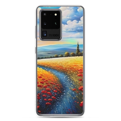 Feld mit roten Blumen und Berglandschaft - Landschaftsmalerei - Samsung Schutzhülle (durchsichtig) berge xxx Samsung Galaxy S20 Ultra