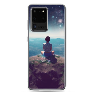 Frau sitzt auf Berg – Cosmos und Sterne im Hintergrund - Landschaftsmalerei - Samsung Schutzhülle (durchsichtig) berge xxx Samsung Galaxy S20 Ultra