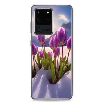 Tulpen im Schnee und in den Bergen - Blumen im Winter - Samsung Schutzhülle (durchsichtig) berge xxx Samsung Galaxy S20 Ultra