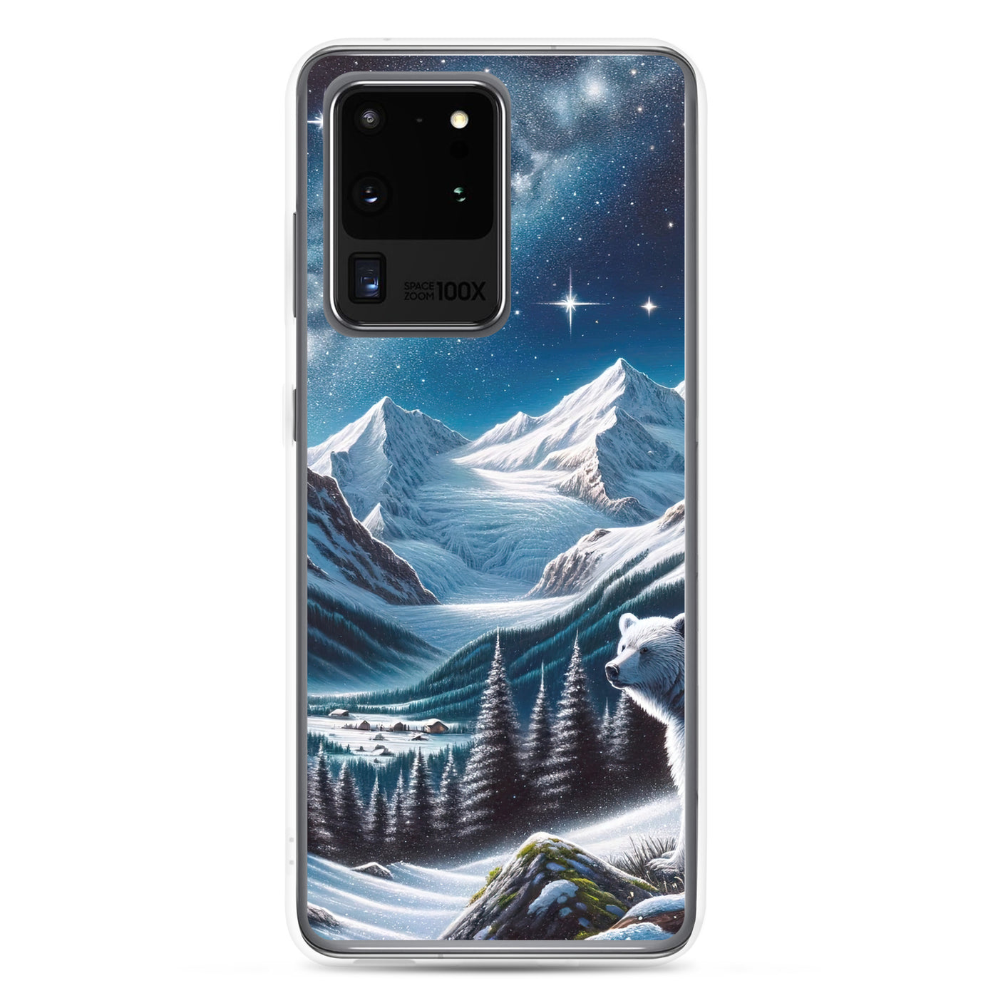 Sternennacht und Eisbär: Acrylgemälde mit Milchstraße, Alpen und schneebedeckte Gipfel - Samsung Schutzhülle (durchsichtig) camping xxx yyy zzz Samsung Galaxy S20 Ultra