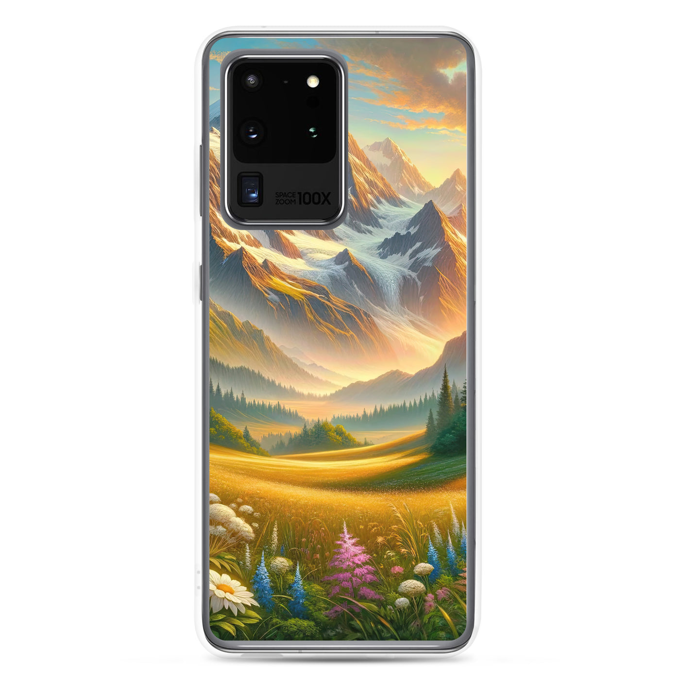 Heitere Alpenschönheit: Schneeberge und Wildblumenwiesen - Samsung Schutzhülle (durchsichtig) berge xxx yyy zzz Samsung Galaxy S20 Ultra