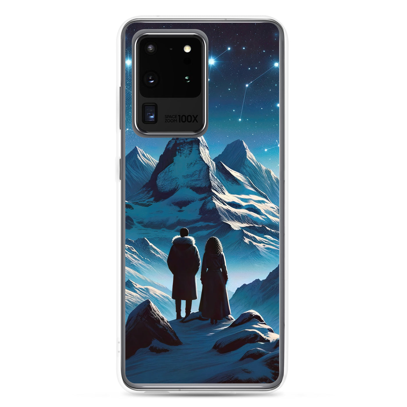 Alpenwinternacht: Digitale Kunst mit Wanderern in Bergen und Sternenhimmel - Samsung Schutzhülle (durchsichtig) wandern xxx yyy zzz Samsung Galaxy S20 Ultra